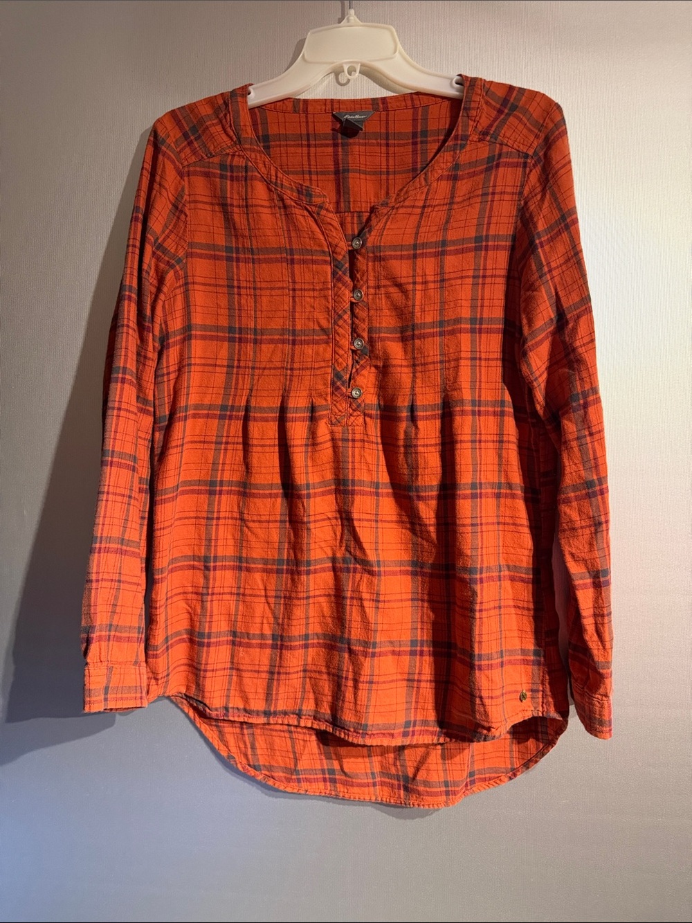 Eddie Bauer Orange Plaid Long-Sleeve Henley